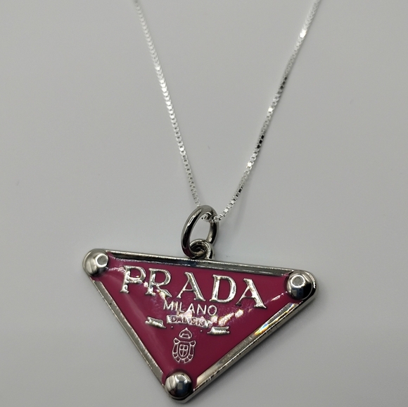 Prada Milano Fuscia Pendant Authentic On A 925 Sterling Silver Necklace - Picture 7 of 9